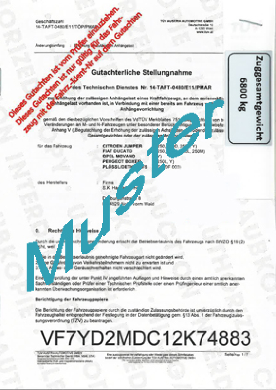 Anhängelasterhöhung Fiat Doblo L2, Typ E ab Baujahr 06.2022 auf bis zu 2.100 kg